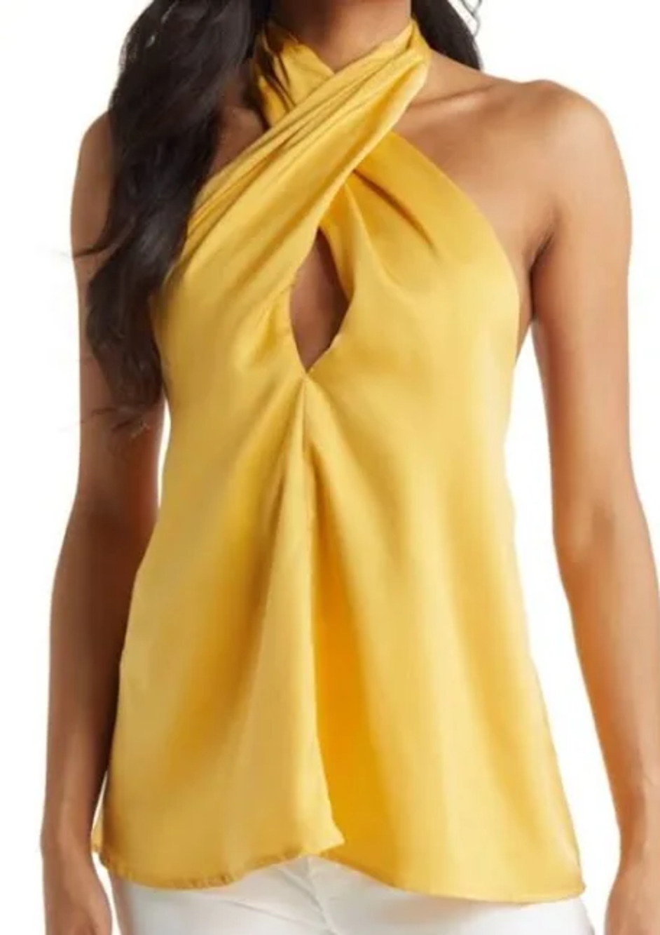 Vici Mustard Twist Halter Keyhole Top
